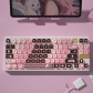 Black Pink Kitten 104+18 Clear PC+PBT Dye-subbed Pudding Jelly Keycaps Set OEM Profile Mechanical Keyboard